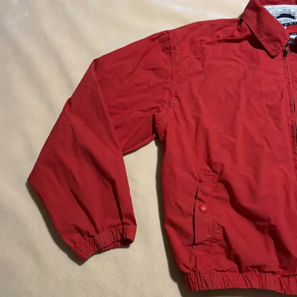 VTG Tommy Hilfiger Mens Red Harrington Sailing Coat Sz L Full Zip Logo Pockets